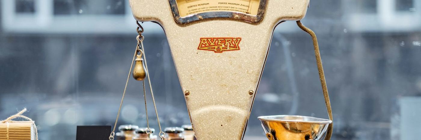 brown and beige weighing scale